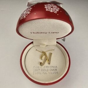 Holiday Lane Cubic Zirconia 18KT Gold 'N' Initial Necklace in Sterling Silver